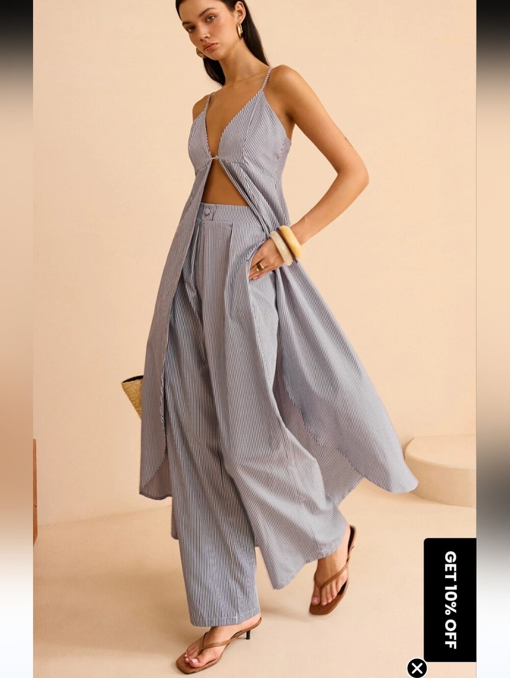 NWT Commence Striped Long Cami Top and Wide-Leg Pants Set Small